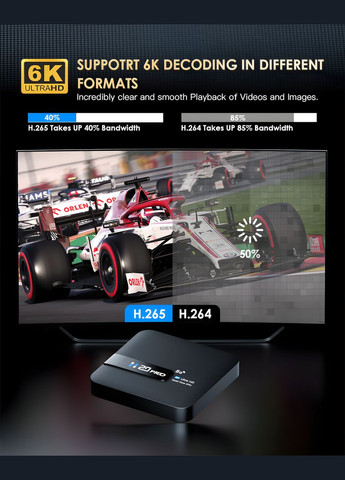 Медиаплеер H20PRO Android 10.0 2/16 ГБ Allwinner H616 4K с голосовым ассистентом и поддержкой 2.4G/5G WiFi No Brand (342116057)