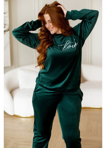 Смарагдова жіночий велюровий домашній костюм/піжама Osoblyva