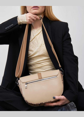 Жіноча бежева сумка через плече з екошкіри із вставкою рептилія «Джіл» на магніті WeLassie (298571795)