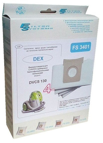 Одноразовые мешки FS 3401 (4 шт в упаковке) для пылесоса DEX DVCS-130. Filter Systems FS3401 (335073209)