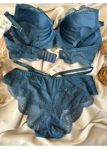 Синий комплект бюстгальтер push-up + кружевные трусики 2297d синий Weiyesi