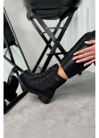 Черные женские зимние дутики чёрные с мехом и шнуровкой Progress на молнии