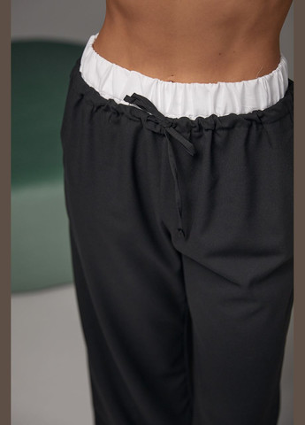 Женские брюки на завязках с белой резинкой на талии - черный Lurex (278400655)