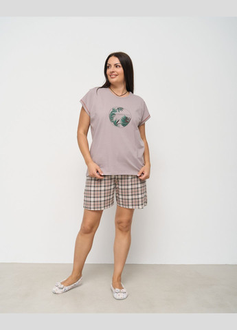 Светло-коричневая комплект футболка с шортами в клетку. футболка + шорты Nicoletta