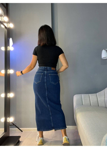 Спідниця жіноча 3805 джинсова розріз з попереду довга стрейчева Zeo Basic (304548500)