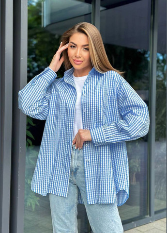 Стильна сорочка оверсайз у клітину з довгими рукавами InFashion Сорочка (330644718)