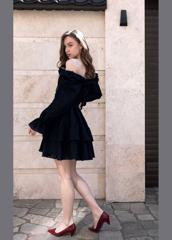 Черное повседневный, праздничный женское платье с воланами Avanti