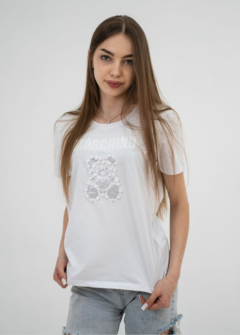 Белая летняя футболка женская Moschino