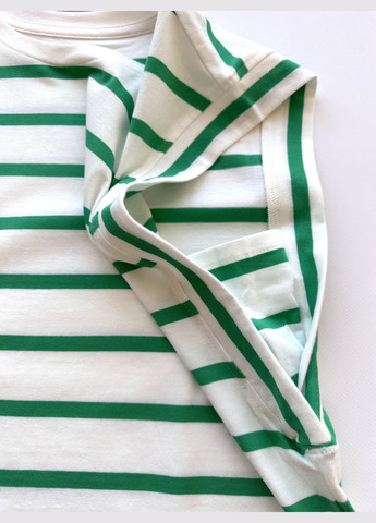 Зеленый летний комплект для девочки футболка полосатая бело-зеленая 2000-55 + леггинсы черные трикотажные 2000-62 (146 см) OVS