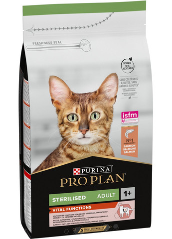 Сухий корм для стерилізованих котів Sterilised Adult 1+ Vital Functions Пуріна Проплан з лососем 1,5 кг (7613036517362) Purina (354702500)