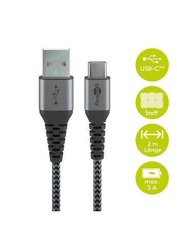 Кабель устройств USB Type C 2.0A M/M (папа/папа) 2.0m (USB2.0) 60W Textile Metal Cu Goobay (369646013)