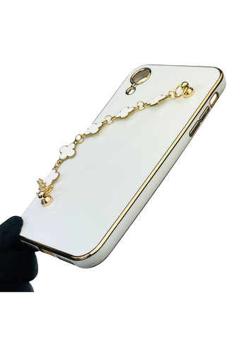 Чохол для телефона iPhone Xr жіночій із ремінцем з прикрасами та золотою окантовкою на айфон хр білий gs1 Apple (366234668)