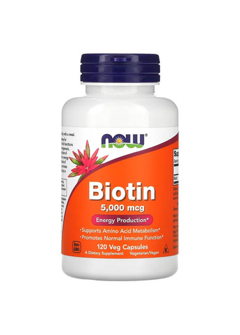 Биотин (Витамин В7) BIOTIN 5000мкг – 60 вег.капсул Now Foods (293944923)
