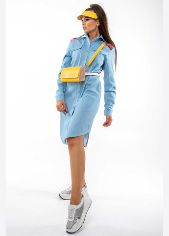 Голубое повседневный платье-рубашка свободного кроя с накладными карманами на груди (пл 1020) RiMari