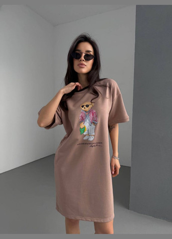 Бежевое спортивное, повседневный, кэжуал, вечернее женское платье-футболка платье-футболка No Brand с рисунком