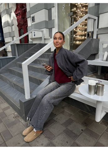 Куртка-бомбер из ткани букле без подкладки. Vione на молнии (367078002)