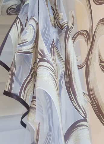 Комплект тюль до подоконника Завитки из двух половинок карниз 200см кремовый с терракотовым (72_1к) Firanka Venzel (364502926)