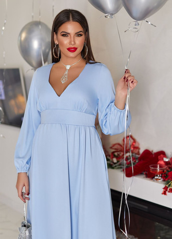 Голубое праздничный, коктейльное, вечернее вечернее платье с длинными рукавами клеш, колокол, а-силуэт No Brand однотонное