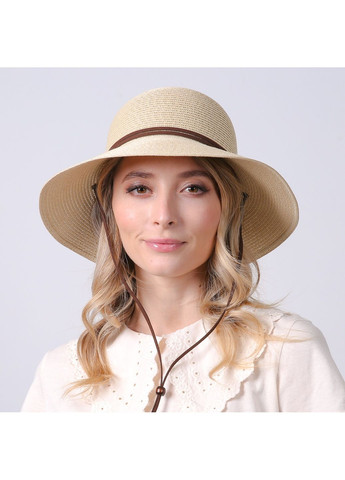 Капелюх із середніми полями жіночий з мотузкою-зав'язкою папір бежевий ДАЛІЯ LuckyLOOK 444-959 (329170314)