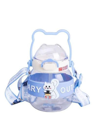 Пляшка для води дитяча з трубочкою 580 мл з ручкою та ремінцем 15 см Синя HP-14-37BL Yiwu (369142838)