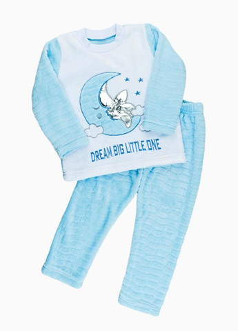 Голубая зимняя теплая пижама для мальчика луна свитшот + брюки Україна