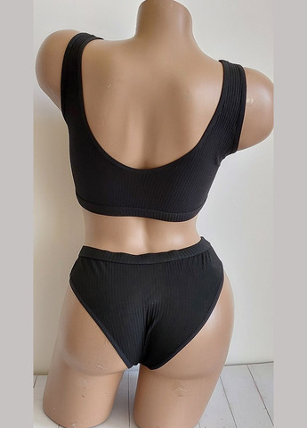 Черный демисезонный комплект нижнего белья в рубчик топ и трусики new style one size s/м белый (2-226) No Brand