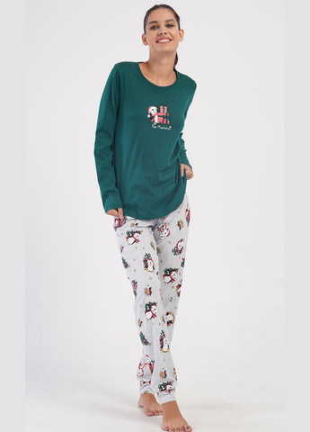 Зелена всесезон піжама бавовняна жіноча (лонгслів, штани) лонгслів + брюки Vienetta
