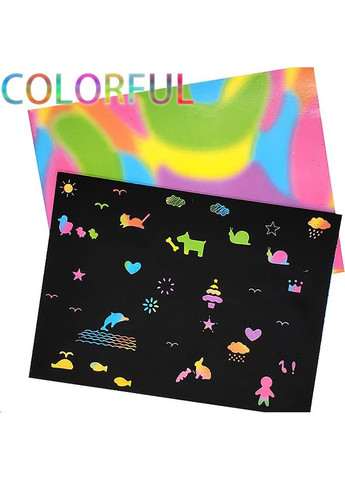 Набір скретч-карток для малювання, альбом із чорними листами (20 сторінок), з трафаретом (4 штуки) та паличкою No Brand (365721179)