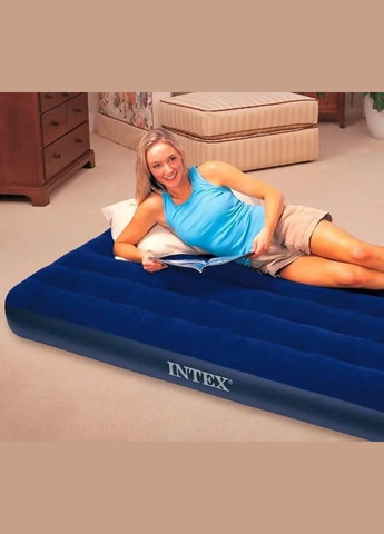 Надувний матрац 64758-2, 137 x 191 x 25 см, із двома подушками, насосом. Полуторний Intex (297202700)