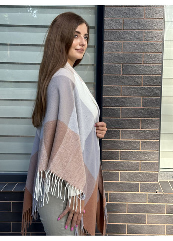 Хустка жіноча тепла в клітинку бежево-сіро-біла велика No Brand (359429703)