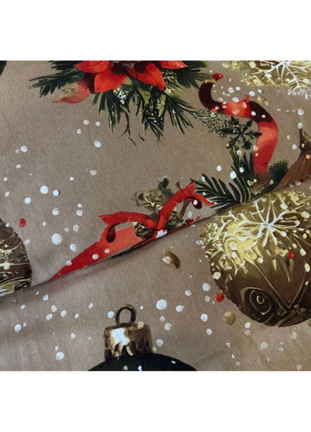 Постельное белье полуторное бежевое новогоднее Елочные украшения Фланель Байка 954701 Ananasko (361079893)