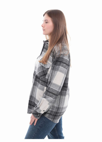 Сорочка жіноча сіро-біла в клітинку байкова тепла Jean Piere Пряма (302879210)