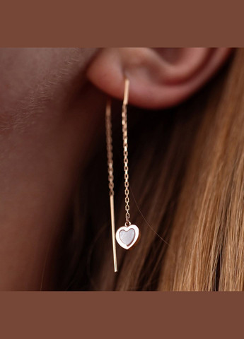 Золотые серьги - протяжки Сердечки с перламутром с08574 Oniks (278250101)