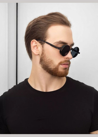 Солнцезащитные черные мужские очки ретро круглые в стиле панк хип-хоп дзюдзюцу стильные имиджевые очки Черные No Brand Steampunk (335020077)