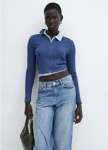 Джинси wide leg з декоративними швами широкі рівні прямі сині вайд лег Mango - (367790299)