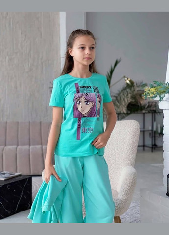 Мятная летняя футболка для девочки (подростковая) hc (h001-6012-036-33-1) No Brand