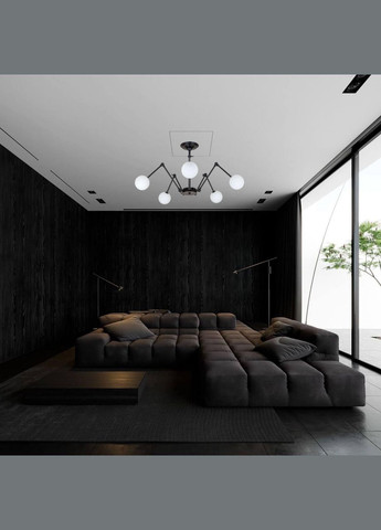 Чорна люстра "Павук" на 5 ламп з білими плафонами (61-S1005F-5 BK+WH) No Brand (370071692)