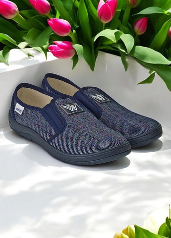 Синие текстильные слипоны для мальчика ортопедические тапочки Waldi