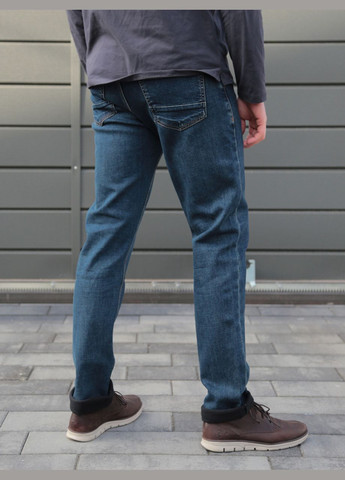 Синие зимние слим джинсы мужские синие утепленные на флисе слим Трохи-завужена FRANCO BENUSSI