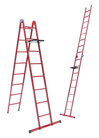 Драбина універсальна металева 8 сходинок, зі столиком, h 2150/4740 мм (79-1018) Господар (340911927)