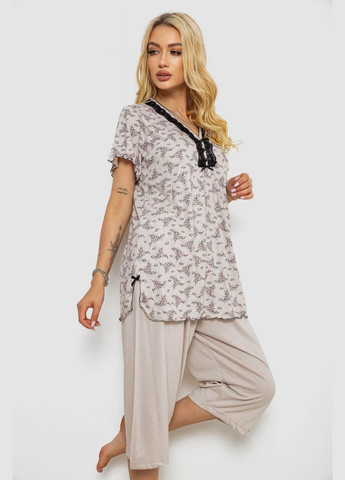 Бежева всесезон піжама жіноча з принтом,, 243r6968 Stil Moda
