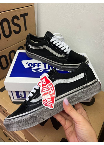Чорні всесезонні кеди old school lx stressed - black white Vans