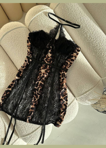 Комбинированное праздничный, домашнее, откровенный соблазнительное платье с кружевом и леопардовым принтом No Brand леопардовый