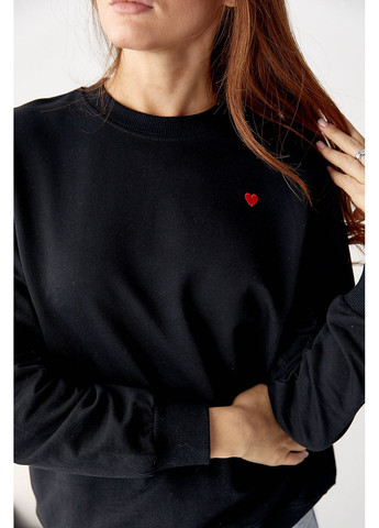 Черный свитшот свободного кроя сердечки вышивка (354780517)