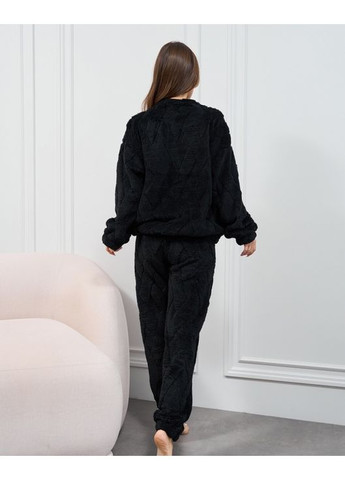 Черная зимняя махровая пижама на эластичных манжетах свитшот + брюки ISSA PLUS