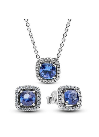 Срібні Сережки кульчики Пандора "Блискучий синій квадрат" 293551C01 Kabluchka (355345942)