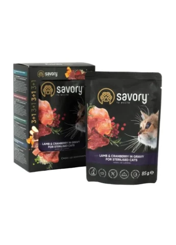 Набор паучей Sterilised Cats with Lamb and Cranberries in Gravy 3+1 Savory (386997032)