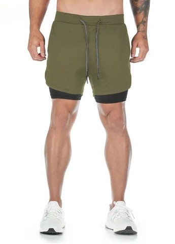 Спортивні шорти 2-в-1 з компресійною підкладкою хакі-чорний (10009) FitFiesta (336148508)