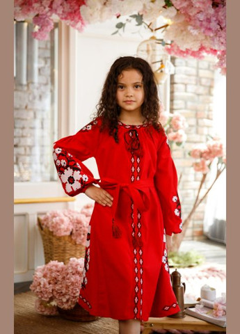 Вышитое платье для девочки Цветы Праги красное Galychanka 6990 (327797784)