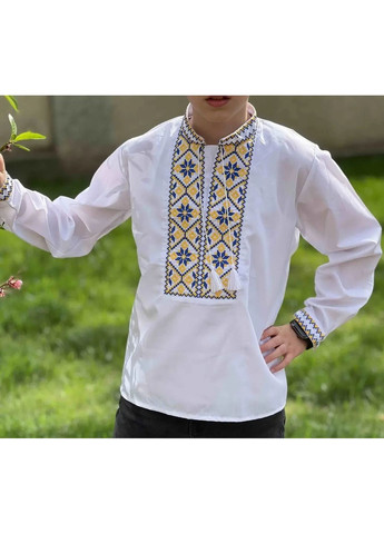 Біла вишиванка для хлопчиків візерунок орнамент (373313404)